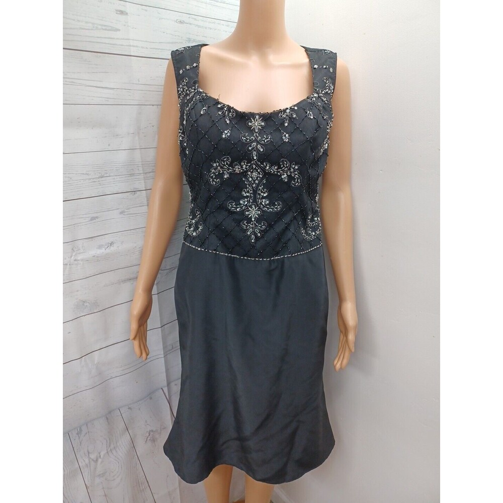 Black Cocktail Dress Fit & Flare Beaded Top Sleeveless Sz M